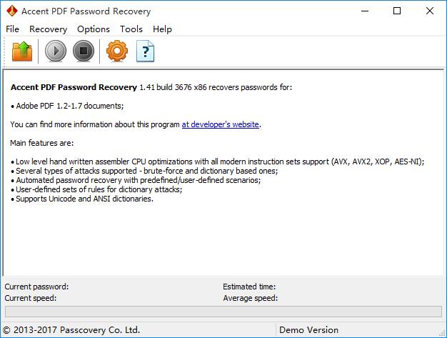 Accent PDF Password Recovery下载,解密软件,PDF解密,密码恢复